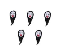 Healvian 5pcs Creepy Halloween Mask with Long Wig Breathable Comfortable Scary Headgear for Women and Men Realistic Horror Face Cover for Carnival Parties Haunted Houses Masquerade