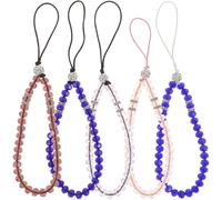 Healvian 5pcs Crystal Phone Chain Hanging Decoration with Beaded Strap for Camera and Keychains, Preventing Device from Dropped Or Stolen, Gift for Friends Or Family and DIY Random Color