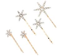 Healvian 5Pcs Gold Rhinestone Star Hair Clips Set - 1 Large, 2 Medium, 2 Small Decorative Barrettes for Wedding, Party, and Everyday Styling Accessories for Women