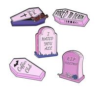 Healvian 5pcs Gothic Gravestone Brooch for Women Vintage Lapel Badges Stylish Alloy Clothing Accessories for DIY Decoration and Fashion Statement