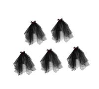 Healvian 5pcs Halloween Ghost Bride Veil with Red Roses Gothic Witch Hair Accessories for Women Dark Fairy Party Headpiece Masquerade Dress Up Black Seamless Vintage Costume Complement