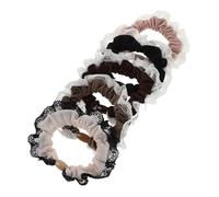 Healvian 5pcs Lace Hair Scrunchies High Elastic Ponytail Holders Subtle Coffee Tones Elegant Ballet Inspired Design for Women for Dance and Daily Wear