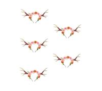 Healvian 5pcs Lightweight Faux Deer Antlers Headband for Women Comfortable Reindeer Horns Hairband Versatile Woodland Floral Headpiece for Halloween Parties Cosplay and Themed Celebrations