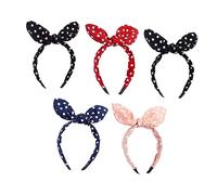 Healvian 5pcs Rabbit Ear Dot Bowknot Hair Bands for Women Breathable Cloth Material One Fits Cute Navy Blue Pink Black White Red Hair Accessories for Daily Wear and Parties