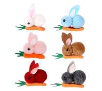 Healvian 6 pcs Plush Bunny Hair Clips with Carrot Design Soft Easter Hair Accessories in White Pink Red Gray Brown Blue