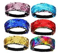 Healvian 6 Pcs Reversible Sequin Headbands Elastic Sparkly Hairbands for Women Non Slip Comfortable Glitter Hair Accessories for Parties Proms Daily Wear