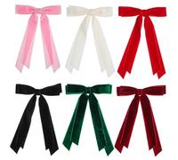 Healvian 6 Pcs Velvet Bow Hair Clips for Women and Soft Long Bow Barrettes in Deep Green Black Beige Pink Wine Red Red and Elegant Hair Accessories for Stylish Hairdos