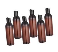 Healvian 6pcs 250ml Portable Travel Bottles for Lotion and Shampoo, Press Cap Empty Cosmetic Containers with Brown Bottles and Black Lids, Refillable Toiletry Dispensers for Travel Use