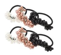 Healvian 6pcs Beaded Pearl Hair Ties High Elasticity Ponytail Holders Hair Accessories for Women in White Black Elegant Hairstyle Decoration for Weddings Parties Daily Wear