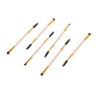 Healvian 6pcs Double Ended Eyebrow and Eyelash Brushes with Angled Brow Spoolie, Portable Pink Brow Grooming Tools for Precise Makeup Application and Eyebrow Shaping