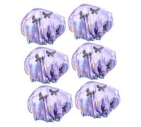 Healvian 6pcs Double Layer Shower Caps for Women Elastic Bathing Hats Cartoon Design for Cooking and Spa Use Non Easy to Clean