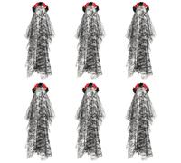 Healvian 6pcs Flower Headband Veil Gothic Bride Mexican Day Dead Wedding Veil Headpiece for Costume Props and Dress