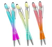 Healvian 6pcs Metal Ballpoint Pens with Aluminum Gradient Rod, Touchscreen Stylus, Retractable Design, Ergonomic Writing Accessory for Office, School, and Home Use