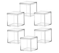 Healvian 6Pcs Small Acrylic Candy Boxes with Lids, Square Cube Storage Containers 8X8X8Cm 420Ml for Jewelry and Chocolate Packaging