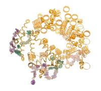 Healvian 80pcs Hair Braid Rings with Natural Stone Pendants Metal Hair for Braids and Dreadlocks African-inspired Retro Street Style Accessories