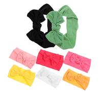 Healvian 8pcs Bow Hairbands Elastic Turban Knot Headband Lightweight Soft Fabric Headwear for Newborns with Bows in Red Yellow Green Black White Pink Orange Rose Red