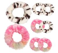 Healvian 8pcs Colorful Plush Waterproof Wristbands for Face Washing Blue Pink Rainbow Leopard Print Comfortable Spa Wristbands for Household Use