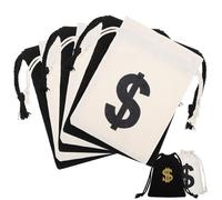 Healvian 8pcs Cotton Linen Drawstring Money Bags Set, White 12X16Cm Black 13X18Cm Canvas Pouches for Party Treats, Coin Storage, Wrapping, and Cash Organizing