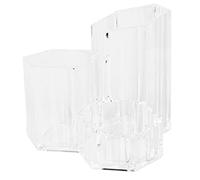 Healvian Acrylic Makeup Brush Canister with Flip Lid, Dustproof Multi-function Cosmetics Storage Bucket for Vanity and Bathroom Organiser, Includes White Pearl Bag for Brush Protection