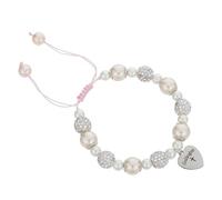Healvian Adjustable Baptism Keepsake Bracelet for Goddaughter with Heart and Cross Charms, Beaded Religious Jewelry Resisting Fading, for Special Ceremony or First Communion