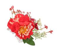 Healvian Artificial Flower Metal Hair Side Combs Slide Hair Clip With Teeth Floral Hairpins Grips Barrettes Clamps Headpieces for Women Girls Red