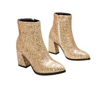 Healvian Autumn Winter Female Boots Sequined Pointed Toe Ankle Boot with Rough Heels Comfortable and Breathable Design Stylish Footwear for Everyday Wear