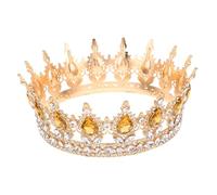 Healvian Baroque Alloy Crown Rhinestone Bridal Tiara for Women Crystal Water Drop Round Gem Headband Vintage Wedding Hair Accessory for Princess Birthday Costume Party Elegance