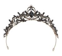 Healvian Baroque Black Bridal Tiara Handmade Crystal Wedding Crown for Women Vintage Medieval Headpiece Elegant Prom Headband Suitable for Halloween Costume Birthday Party