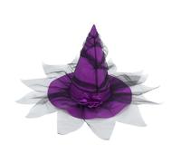 Healvian Baroque Inspired Witch Hat Decoration with Artistic Faux Flowers Lightweight Mesh Veil Purple Halloween Costume Accessory for Women and Elegant Party Favor