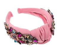 Healvian Baroque Style Knotted Wide Headband with Glass Diamond and Pearl Accents Hair Hoop Headdress Stylish Wide Pearl Headband for Women and Makeup Use
