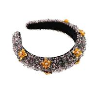 Healvian Beaded Pearl Flower Headband Hair Gems Boho Jewelry Crystal Beaded Headwear for Women