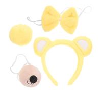 Healvian Bear Ear Headband Set with Plush Bowtie and Tail, Animal Costume Accessories for Women’s Dress-up, Party, Cosplay, Yellow Cute Bear Headband for Stage Performance