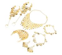 Healvian Belly Dancer Accessories Set Belly Dance for Women Gold Head Chain Necklace Bracelets Anklets Earrings Dance Performance Stage