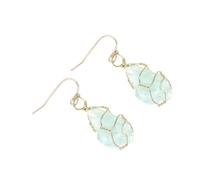 Healvian Bohemian Natural Crystal Earrings Green Fluorite Raw Stone Copper Wire Wrap Dangle Jewelry for Women Stylish Ear Accessories Gift