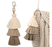 Healvian Bohemian Style Tassel Keychain with Multi-layered Polyester Cotton Fringe Pendant, Alloy Key Decoration for Bag and Purse, Suitable for Hanging in Car Or Room