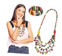 Healvian Boho Jewelry for Women Bohemian Beaded Bracelets and Layered Coconut Shell Necklace Hand Woven Multi Summer Accessories Durable Elastic Wristband Vintage Natural Style Gift