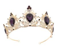 Healvian Bridal Purple Crystal Baroque Crown Rhinestone Tiara Hair Accessory for Parties