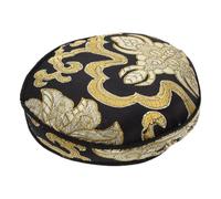 Healvian Buddhist Singing Bowl Cushion Black Gold Tibetan Sound Bowl Pad Non-slip Holder Mat with Traditional Pattern for Meditation and Home Decor