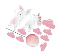Healvian Cartoon PVC Wall Sticker Decor Rabbit Cloud Balloon Wallpaper Pink Easy to Apply No Sticky Residue for Furniture and Glass 47x36.5cm
