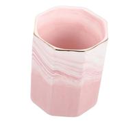 Healvian Ceramic Marble Makeup Brush Holder Cup with Trim Pink Octagonal Pen and Pencil Organizer for Vanity and Desk Brush Organizer for Makeup and Office Supplies