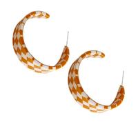 Healvian Checkerboard Hoop Earrings for Women, Color-block Acrylic Drop Earrings, Geometric Circle Design, Trendy Fashion Jewelry for Teens and Daily Wear