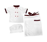 Healvian Chef Costume with Apron and Hat Short Sleeve Cook Outfit in Burgundy Trim Breathable and Comfortable Chef Dress Up for Boys and Protects Clothes for Role Play and Performances