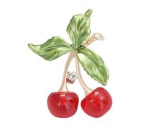 Healvian Cherry Brooch Pin with Rhinestone Enamel Fruit Badge, Metal Fashion Lapel Pin, Cute Collar Accessory for Clothing and Backpacks in Red