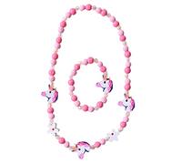 Healvian Children's Necklace Bracelet Set Colourful Wooden Beads Unicorn Pendant 2pcs Cartoon Jewellery for Girls Birthday Party Favour Purple