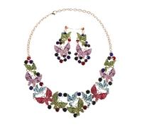 Healvian Colorful Butterfly Jewelry Set with Sparkling Crystals Dangle Earrings and Statement Necklace for Women Oil Inlay Craftsmanship Wedding Prom and Bridesmaid Accessories