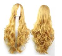 Healvian Cosplay Wig 80cm Long Wavy Synthetic Fiber Wig Bangs Suitable for Ladies Girls Golden