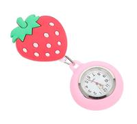 Healvian Creative Nurse Watch with Clip-on Style and Stretchable Design Cartoon Strawberry Hanging Pocket Watch for Nurses and Doctors in Red Silicone and Zinc Alloy