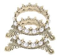 Healvian Crown Nail Art Pen Holder Set 2PCS Vintage Design Pearl Inlay Gold-Plated Metal Stand for Manicure and Painting Accessories for Salon and Home Use