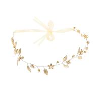 Healvian Crystal Bridal Hairband with Pearl Leaf Garland Lightweight Wedding Tiara Headpiece for Brides and Bridesmaids Elegant Gold and White Organza Headdress for Weddings and Parties