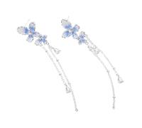 Healvian Crystal Butterfly Flower Zircon Earrings with Lightweight Tassel Dangle for Women Elegant Blue Zircon Charm Jewelry for Daily and Evening Party Wear